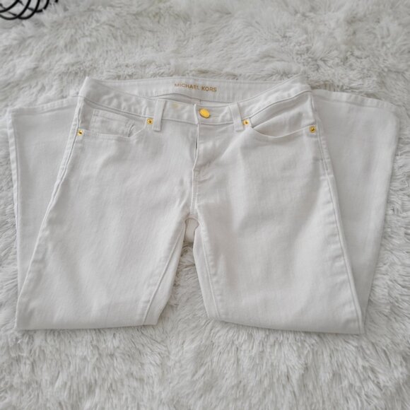 Michael Kors Womens White Skinny Crop Ankle Jeans Gold Accents -SZ 4 - Picture 5 of 8
